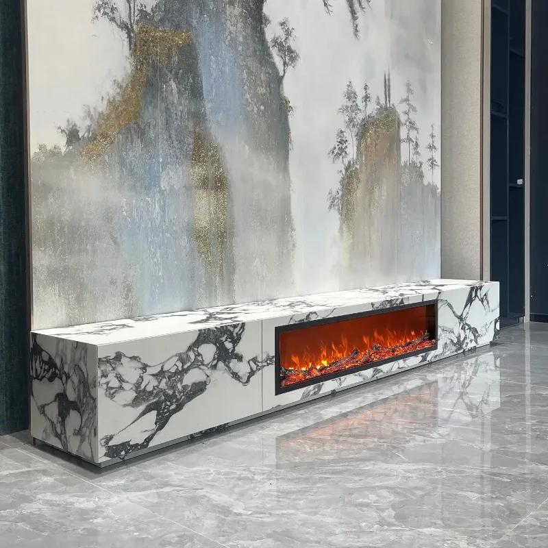 Any Size Custom Stone TV Console Fireplace Italian Minimalist Living Room Media Cabinet Silent Drawers Waterproof ECO EO Certifi