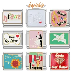 Hapiship 2024 New Fashions Pretty Music Flower Love Shopping Charm Links Fit 9mm Bracelet Stainless Steel Making Jewelry DJ731-C
