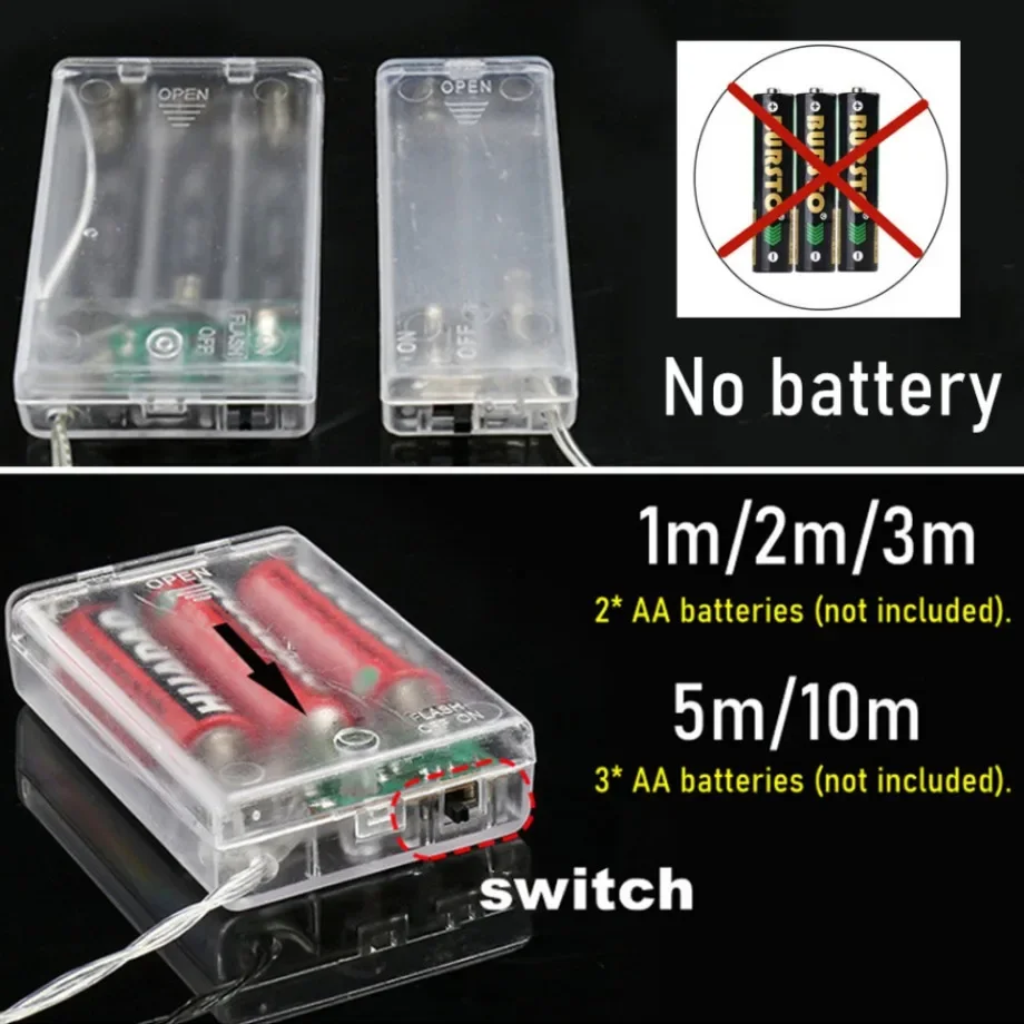 Lampu tali LED, cahaya peri tahan air luar ruangan, lampu karangan bunga kawat tembaga baterai USB 1 ~ 20M untuk dekorasi Natal pesta pernikahan