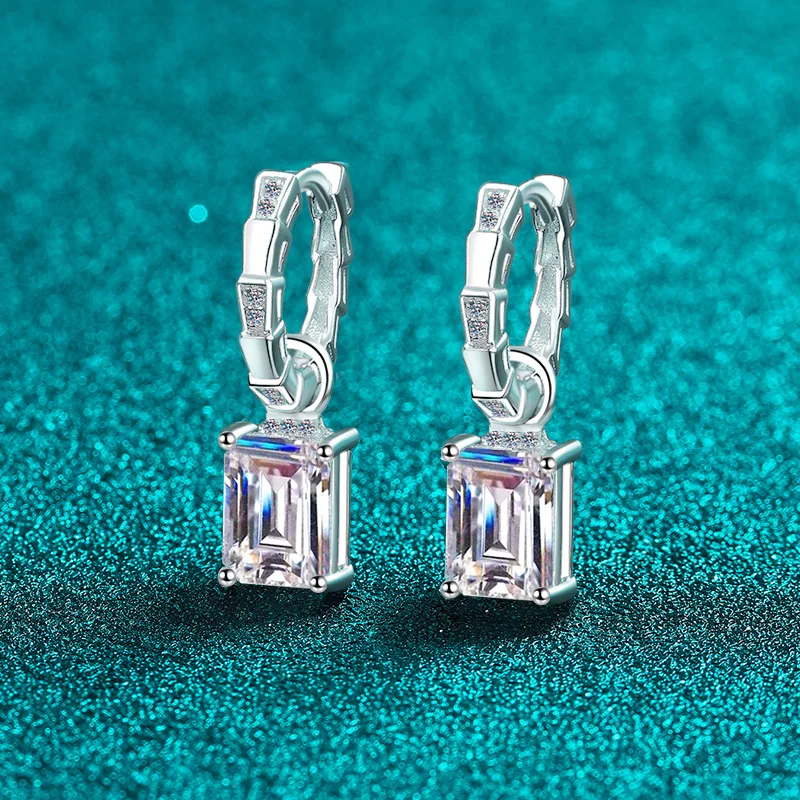 

Прямоугольные висячие серьги PT950 Platinum 4Ct с муассанитом женские - недеформируемые, стойкие блестящие, модернизация наряда