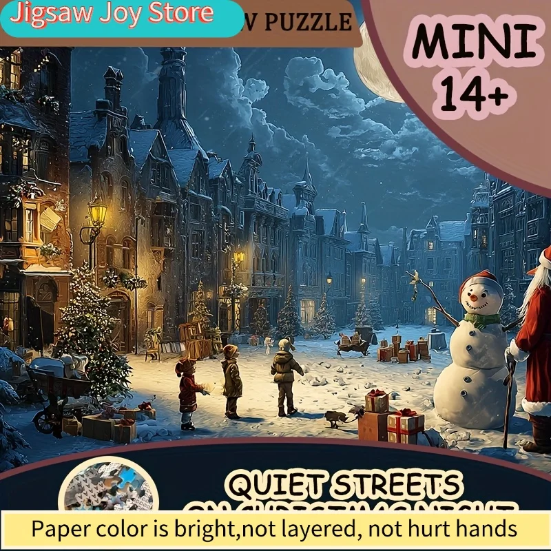 Pudełko zawierające 1000 mini układówek papierowych dla dorosłych o tematyce 'Ciche ulice na świąteczną noc', odpowiednie do gier imprezowych i Ac...