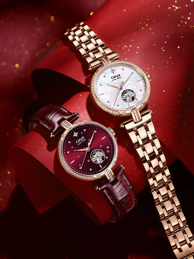 Geya watches  light luxury high-end real diamond women's famous brand genuine mechanical watches official top ten watches