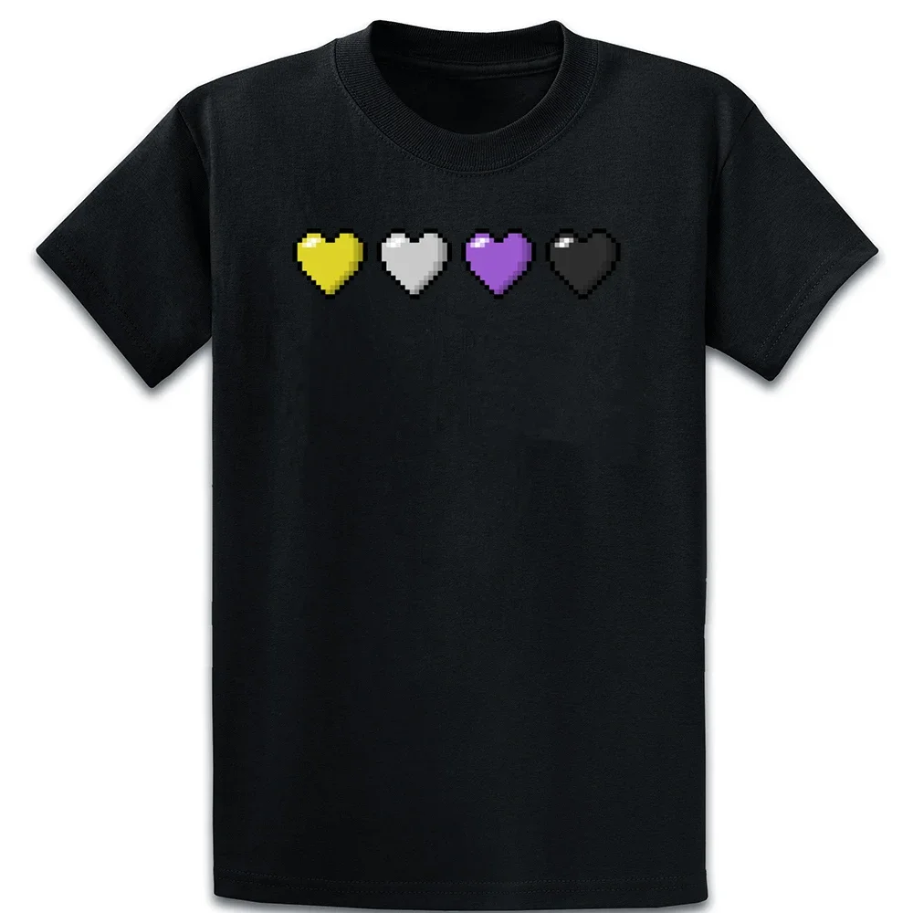 Non Binary Pixel Hearts T Shirt Comical Spring Gift Cotton Homme Size S-5xl Designs Natural Shirt