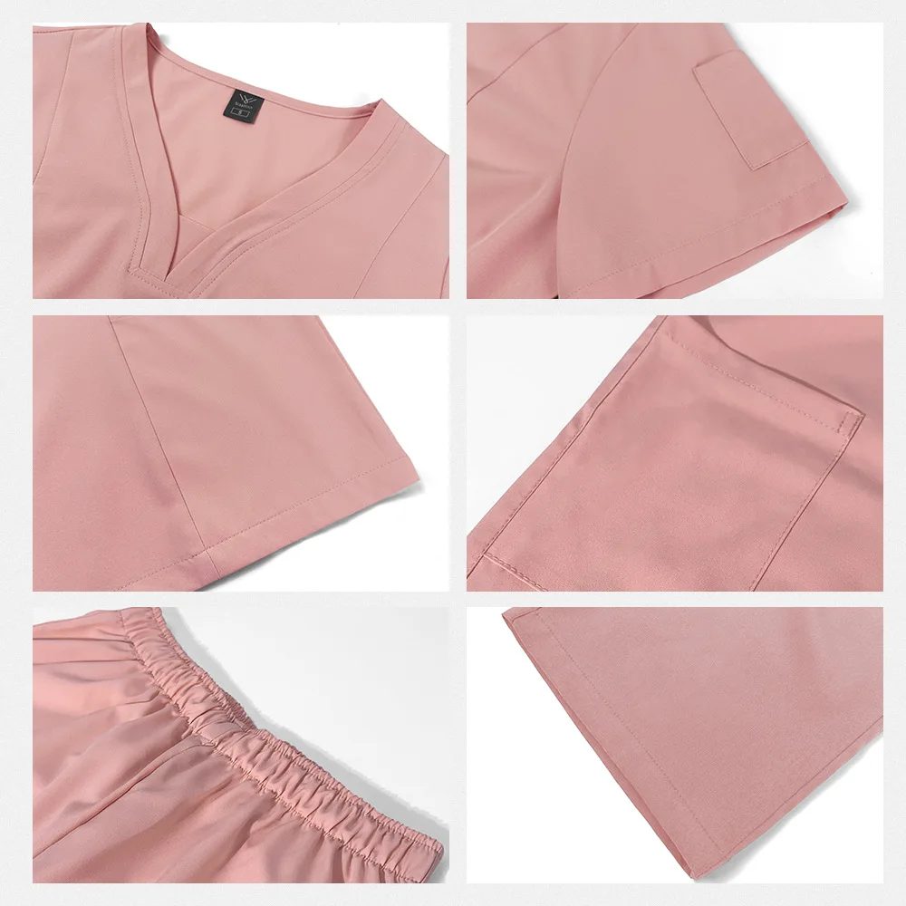 Nurse Medical Uniform High Quality Pet Grooming Care Workwear Set Scrubs Operating Room Surgical Gown Short Sleeve Elastic Pants