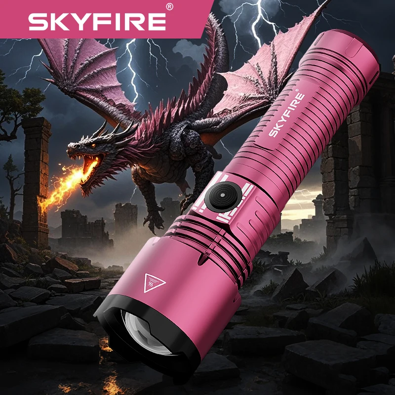 

The SKYFIRE high-lumen tactical flashlight features adjustable focus, 5 modes and a USB-C charging port. It is essential for camping, hiking, survival and home emergency situations.