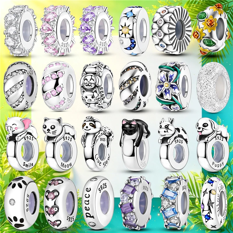 Espaçador de Silicone com Contas de Prata Esterlina 925 para Pulseira e Colar Original S925, Ideal para Criação de Joias DIY, Presente de Aniversário