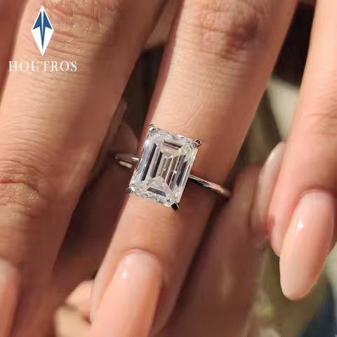 4CT Emerald Cut Solitaire Moissanite Ring GRA Certified 8x10mm Lab Diamond Engagement Wedding Bands for Women 925 Silver Jewelry