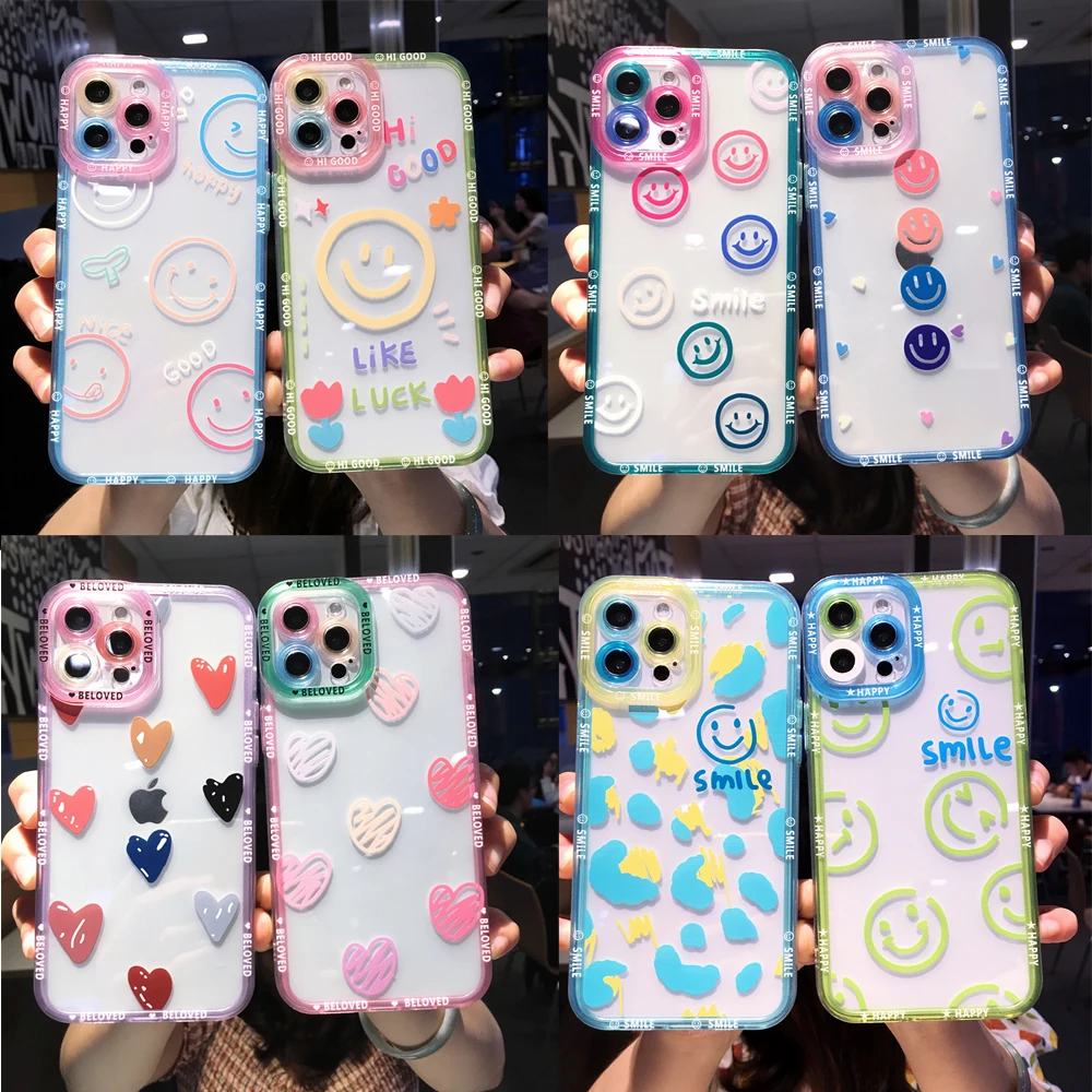 For OnePlus 10 Pro Case Cute Cartoon Smile Flower Clear OnePlus 8 8t 8 Pro 9 9RT ACE N20 Couple Transparent Shockproof Cover