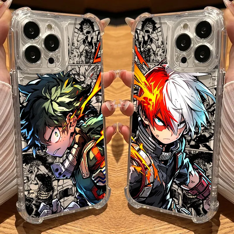 Meu herói legal academias anime caso de telefone claro para iphone 17 16 14 15 11 12 13 pro max 16e 15 16 plus 17air capa macia à prova de choque