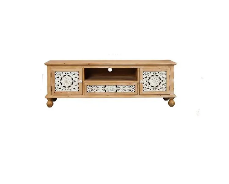 

American Light Luxury Retro Do Old Villa Living Room Hollow Carved Solid Wood TV Cabinet