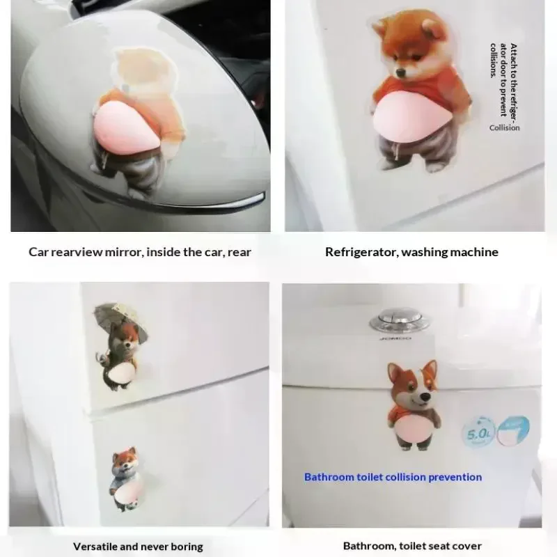 2pcs 3D Shiba Inu Stickers Cute Orange Chubby Silicone Self-Adhesive Decals for Apparel