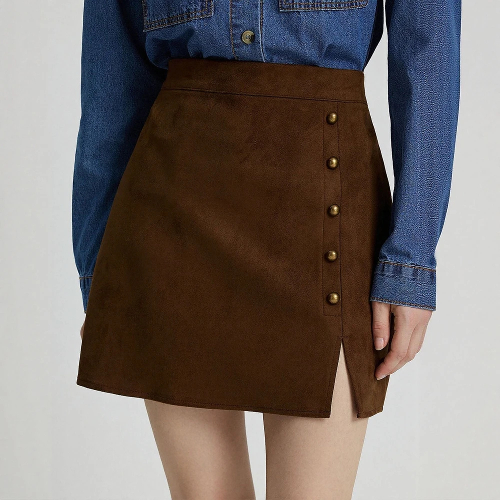 Jupes d'automne pour femmes, simples, décentes, couleur unie, décor de boutons, taille haute, Slim, jupes de bureau, 2025