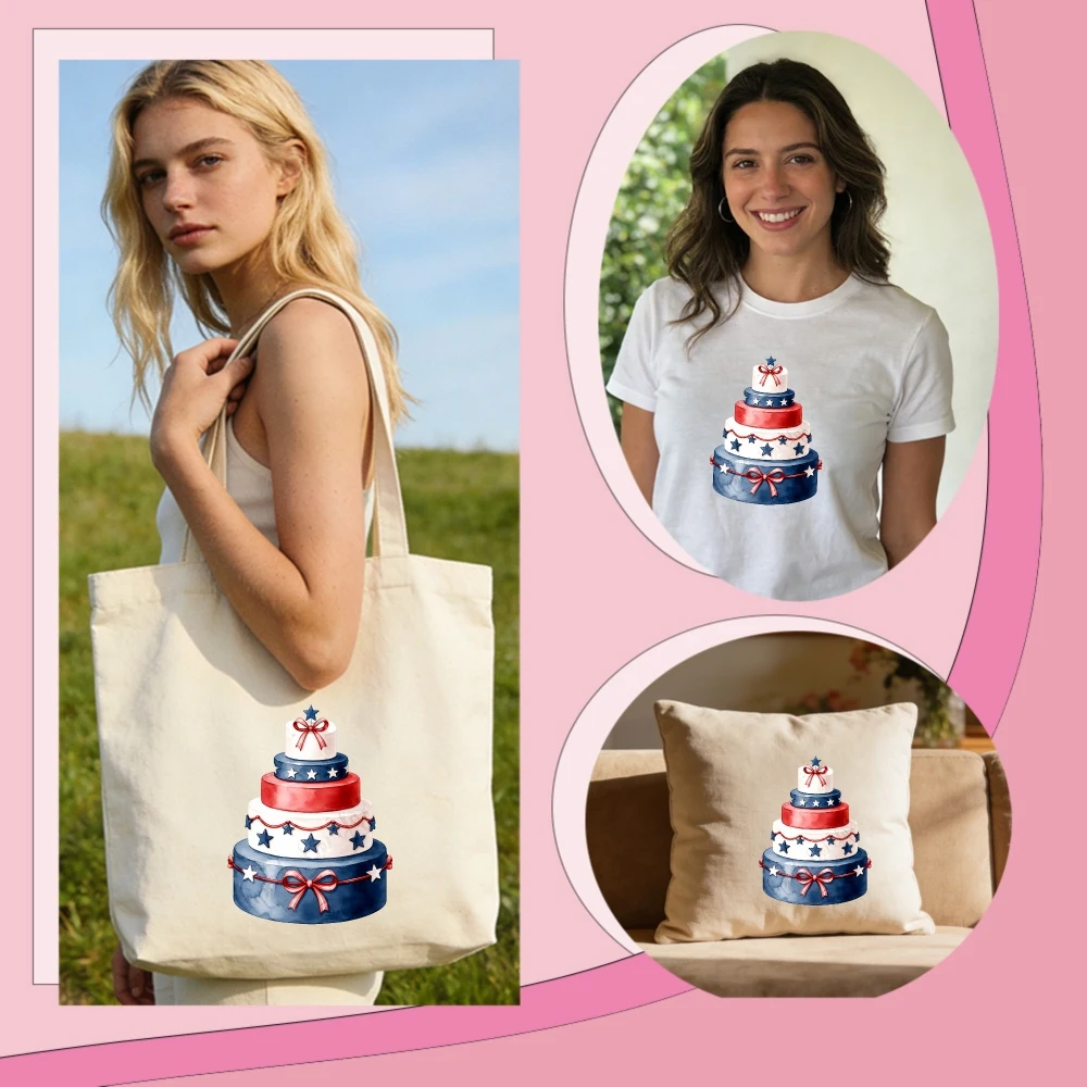4PCS 9.84in DIY iron on transfers,  Fireworks Cake Stars Easy to transfer heat, suitable for T-shirts,  washable stickers