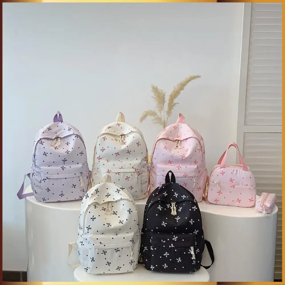 

3Pcs Kawaii Nylon Backpack with Handbag & Lovely Bow Laptop Backpack Bowknot Printed Outdoor Backpack