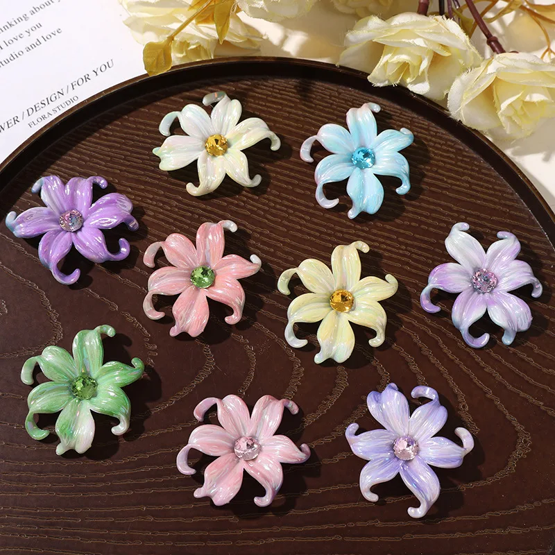 Iris Flower Shoe Charms Gradient Rhinestone Acrylic Sweet Dreamy DIY Clips for Jelly Clogs Sandals Summer Outing Resort