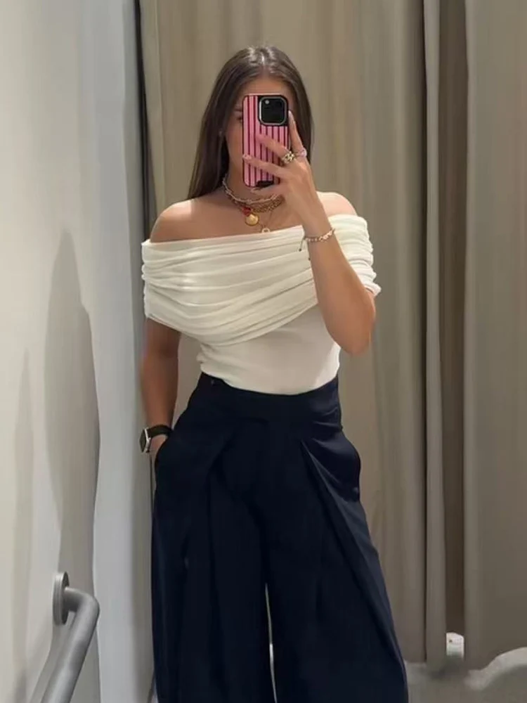 TFMLN Off Shoulder Sweater Top For Women Solid Skinny Knitted Sleeveless Thin Tops Female Street Fashion Elegant Pullover