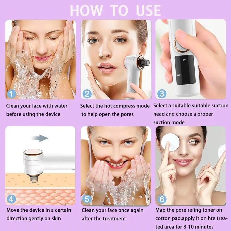 Elektryczny oczyszczacz porów twarzy, urządzenie do usuwania trądziku, podgrzewanie twarzy, mikropęcherze, próżniowy odkurzacz do wągrów ze stali nierdzewnej.
