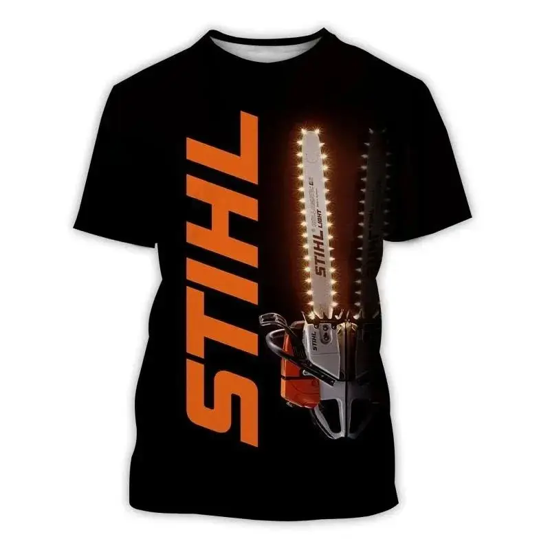

2025 Summer Men's T-shirt, chainsaw, woodcutter, 3D printing, outdoor sports work, quick-drying, breathable, loose collar