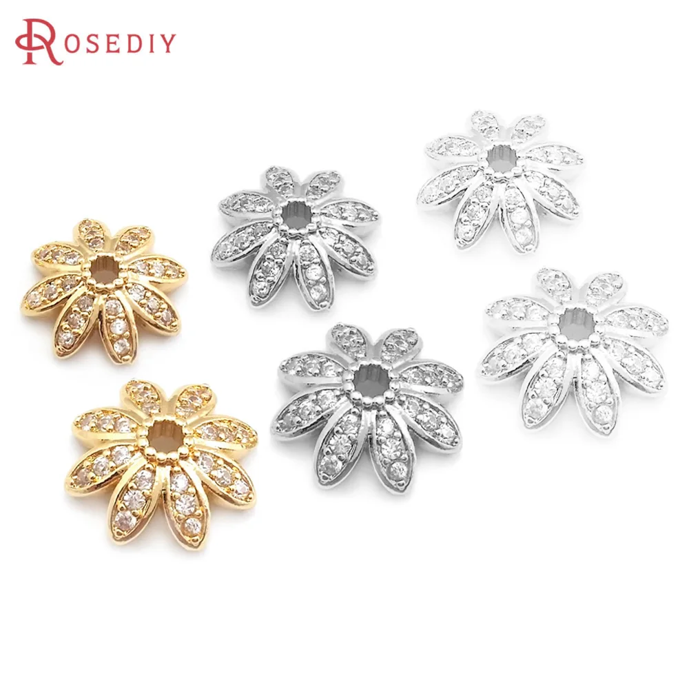 

18K Gold Color Brass Zircon Flower Beads Caps High Quality Diy Accessories Jewellery Making Materials
