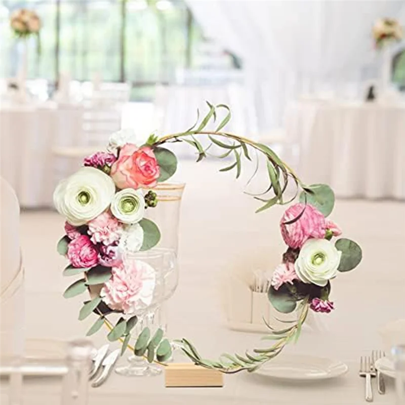

AA80-10Pcs Golden Rings With Stand For Table,Macrame Gold Wreath Ring Centerpiece Table Decorations