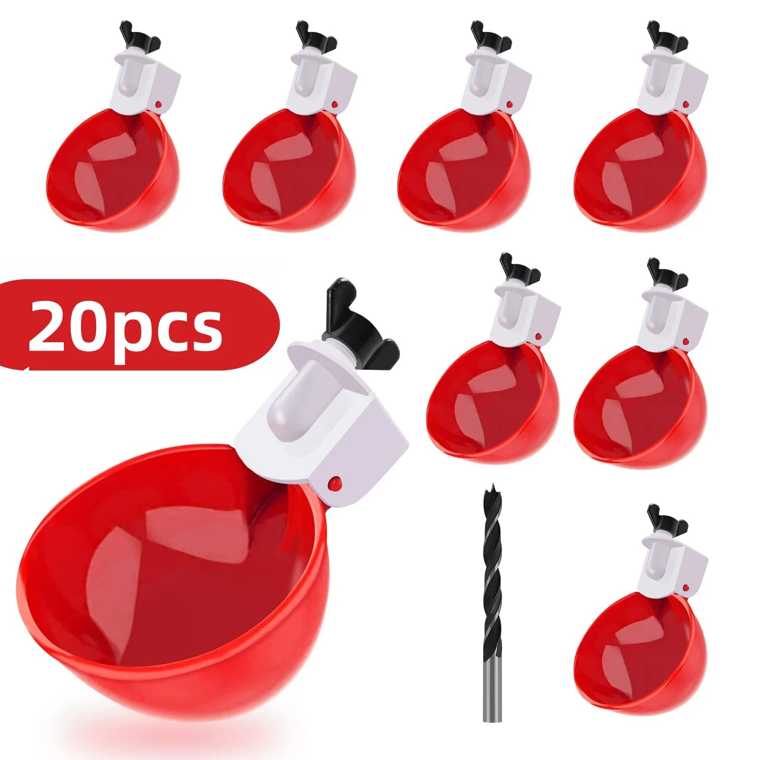 Tazas de bebedero para pollos, alimentador de agua para pollos, dispensador de bebedero para aves de corral, cuenco para beber para pato, pollo y ganso (20 piezas)