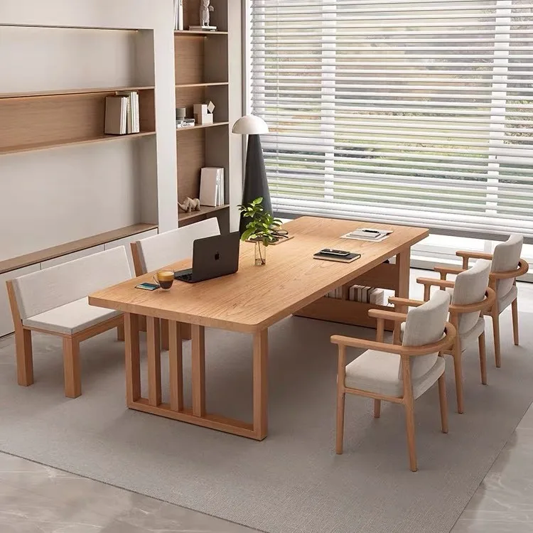Simple solid wood dining table office strips