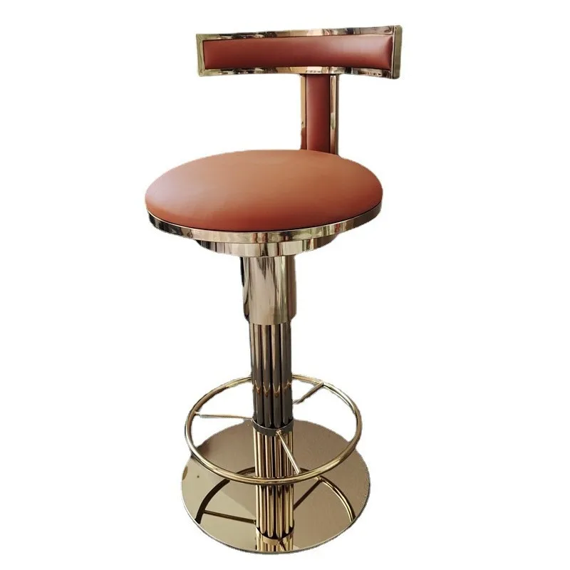 

Light luxury stainless steel bar chair Hotel KTV cafe front desk high chair