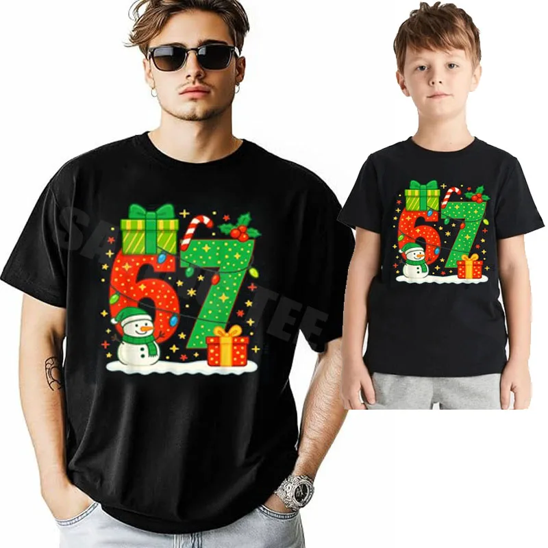 عدد 67 ميمي الأسرة مطابقة عيد الميلاد زوجين 67 ستة سبعة 6-7 تي شيرت الجدة هدية Y2k موضة عيد الميلاد زي عطلة الملابس #1