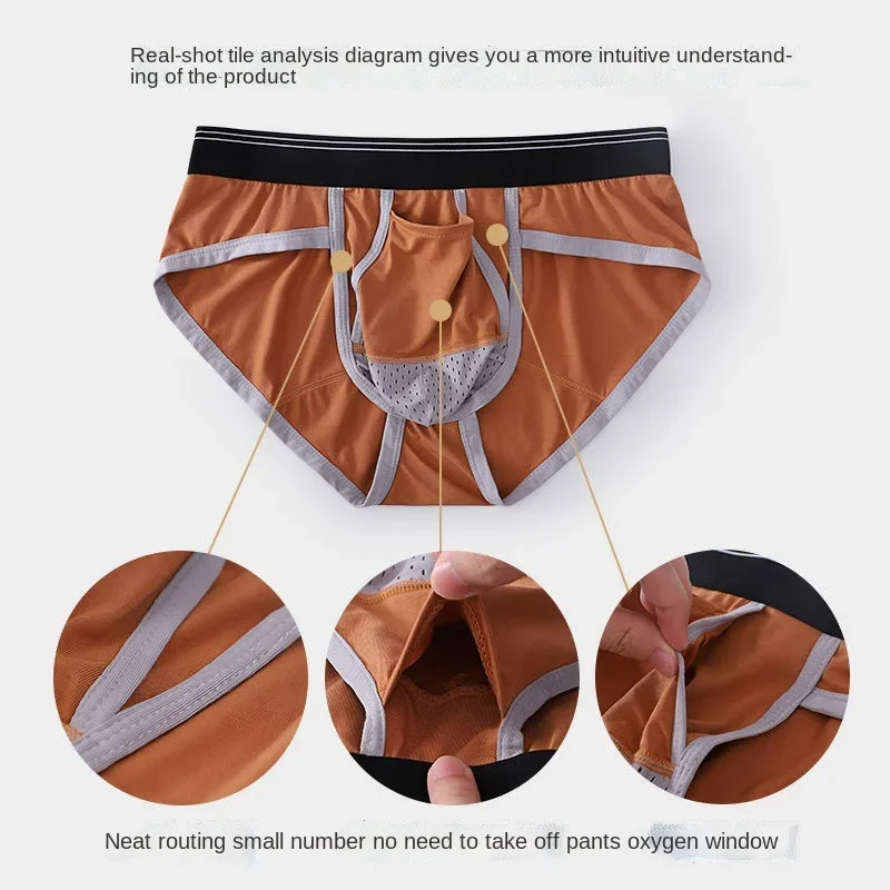 Boxer Male Sexy Separation Brief Ice Silk U Convex Boxer, Sissy Panties Gay Underpants, Big Pouch Boxershorts Penile Hole Briefs
