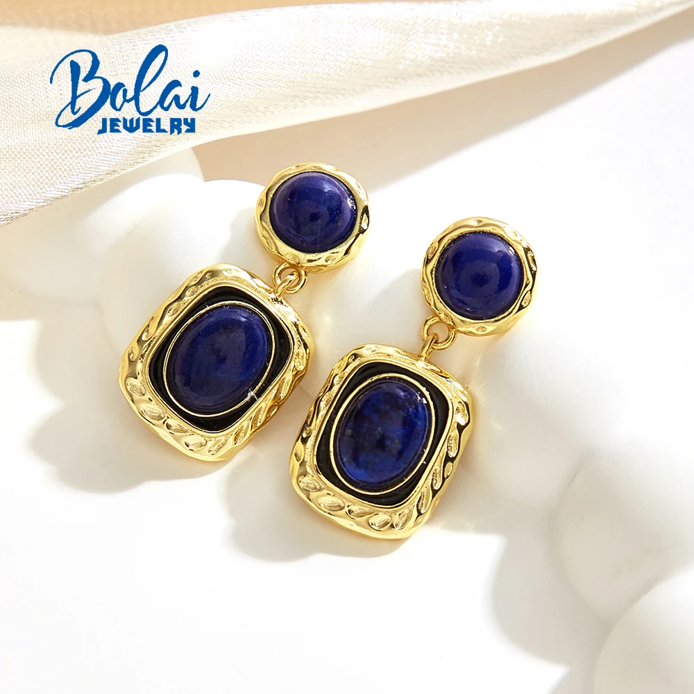 

Винтажный дизайн, желтые серьги из стерлингового серебра 925 пробы, натуральные драгоценные камни лазурита, изысканные украшения для женской одежды для банкета и вечеринки