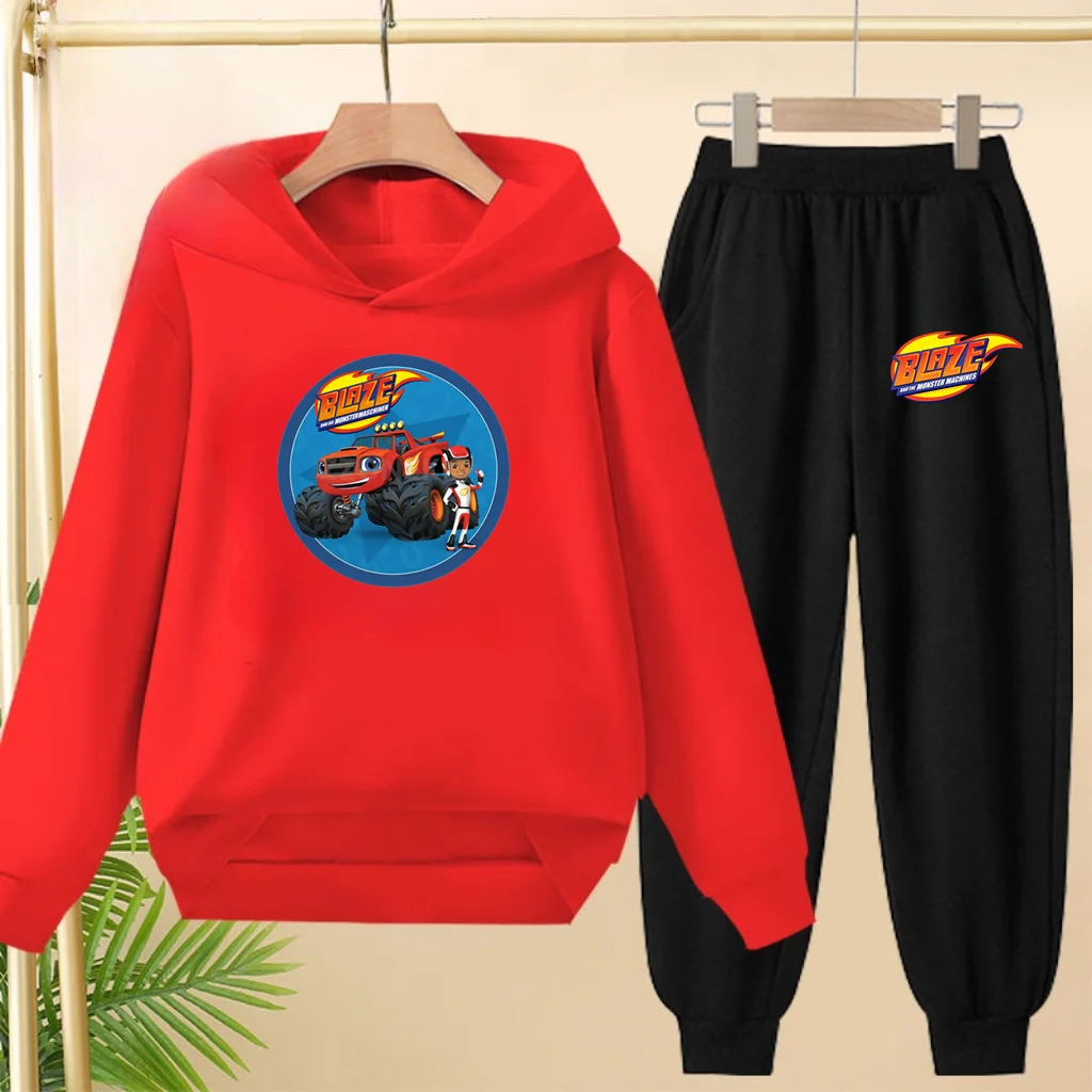 

Student Uniform, Hooded Sweatshirt + Long Pants Set, Cartoon Car Pattern, 3 to 13-year-old Boys' and Girls' Sportswear,loose Set