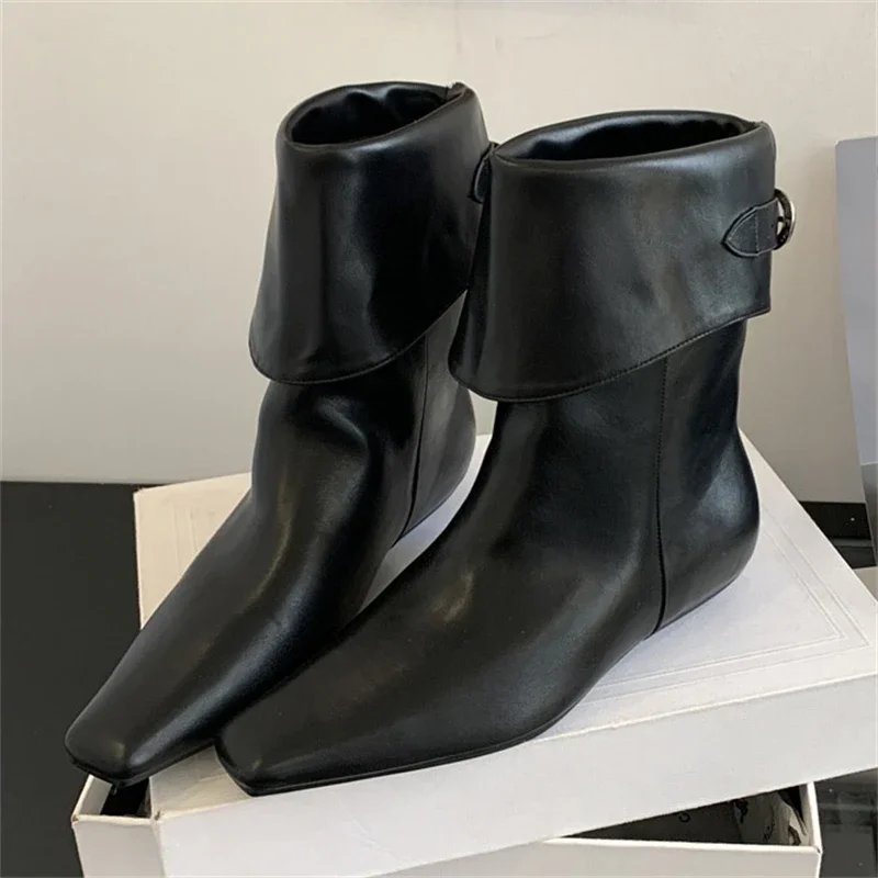 

Cosy Soft Leather Belt Buckle Women Ankle Boots Spring Autumn Short Booties Concise Square Low Heels Casual Shoes