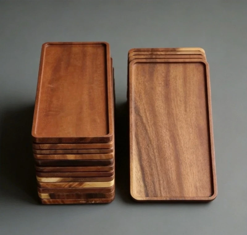 2027 Natural Wooden Rectangular Serving Tray Food Fruit Snack Storage Coffee Tea Breakfast Tray Home Hotel Bathroom Vanity Decor