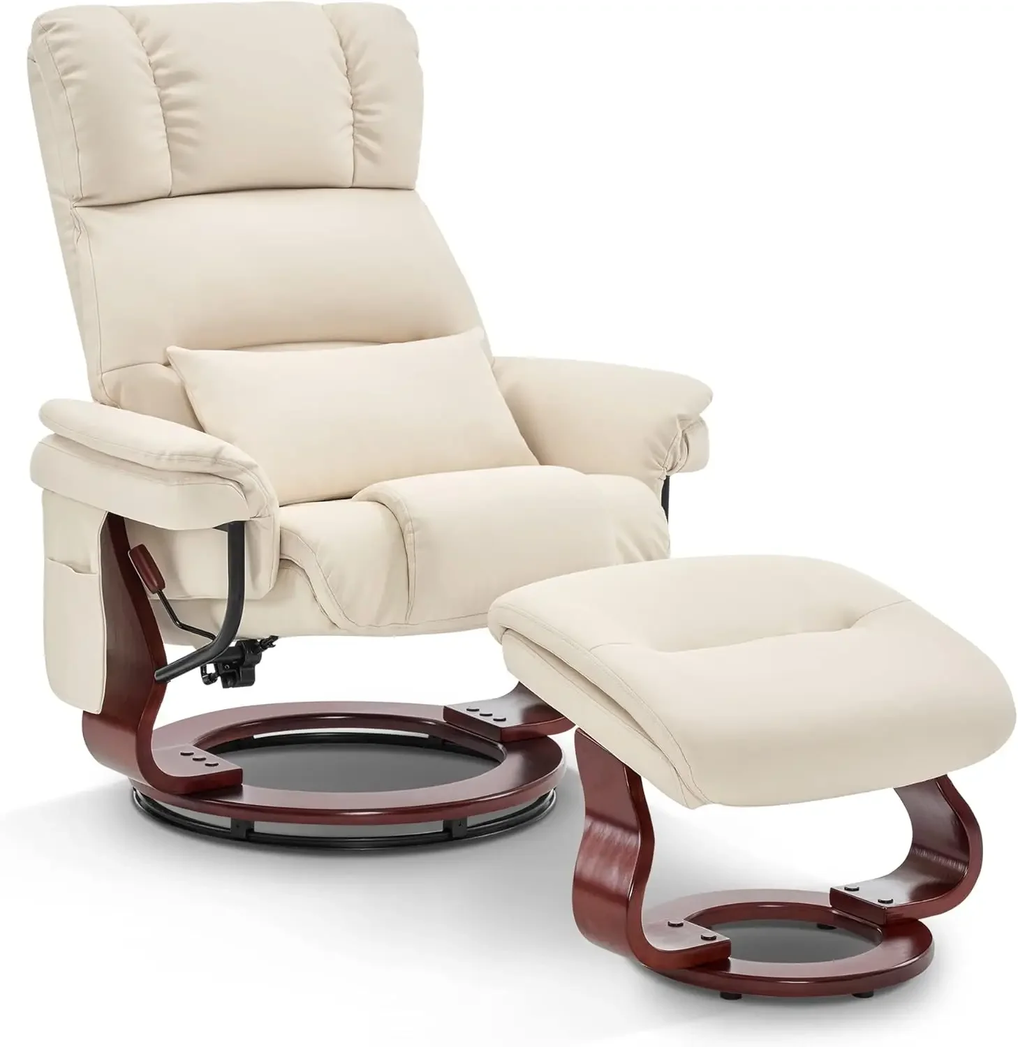 Swivel Recliners with Ottoman, Reclining TV Chairs with Vibration Massage, Faux Leather Ergonomic Lounge Chair for Living Room