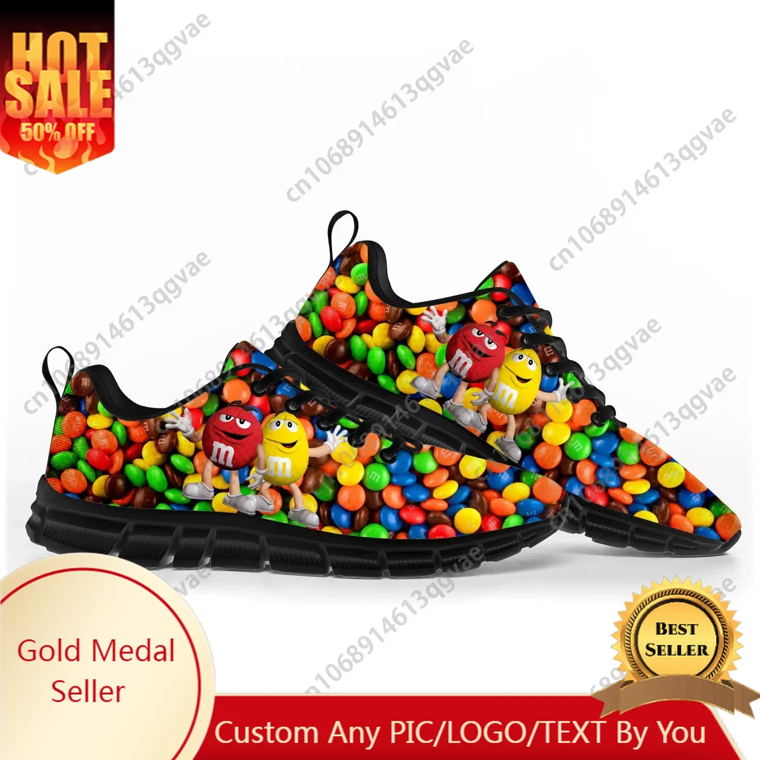 M Chocolate Cartoon Sports Shoes Fashion Mens Womens Teenager Sneakers Casual Custom High Quality Couple Shoes Black