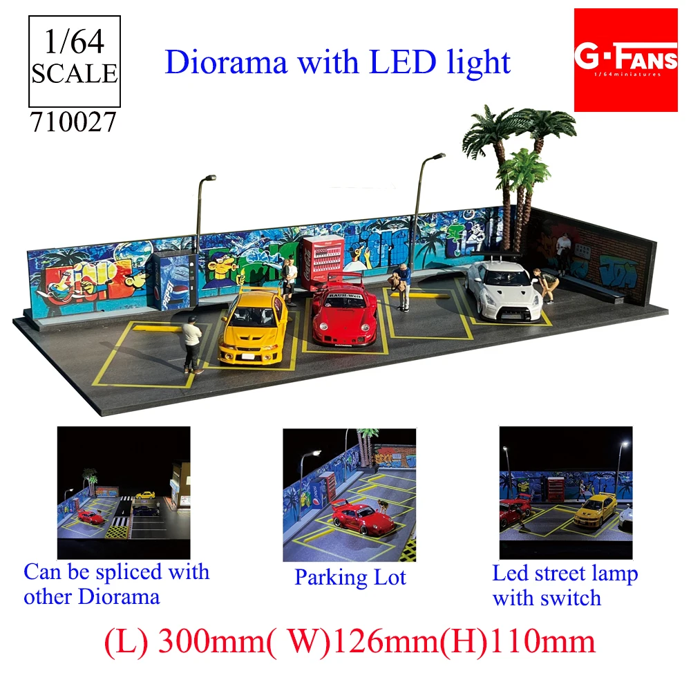 G Fans 11:64 Diorama Diecast Car Garage Model Assemble LED Lighting Car Parking Lot Backdrop Display Scene Model  Toy Collection