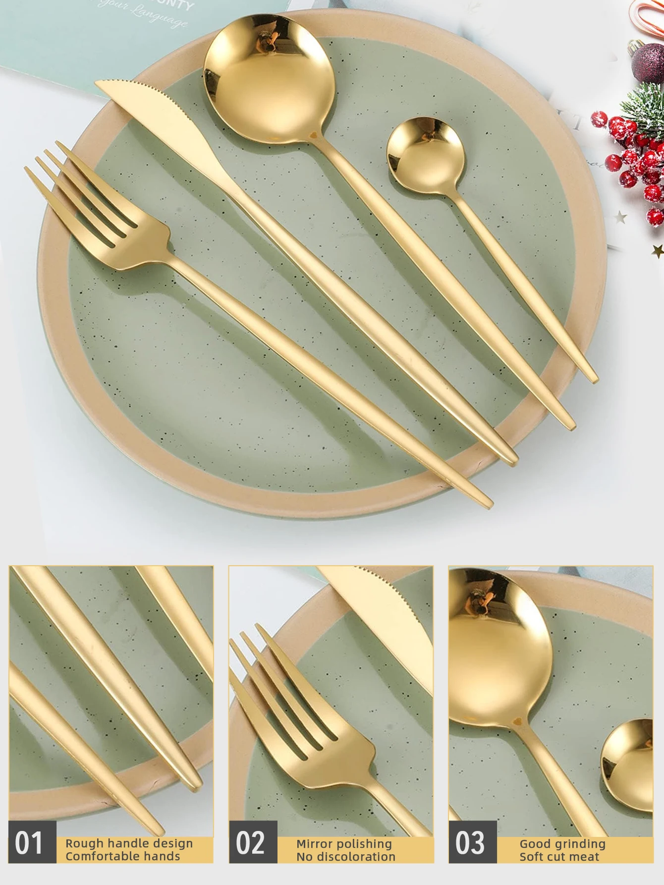 24pcs Gold Dinnerware Set Stainless Steel Tableware Set Knife Fork Spoon Flatware Set Cutlery Set Knife Fork Spoon Tea Spoon