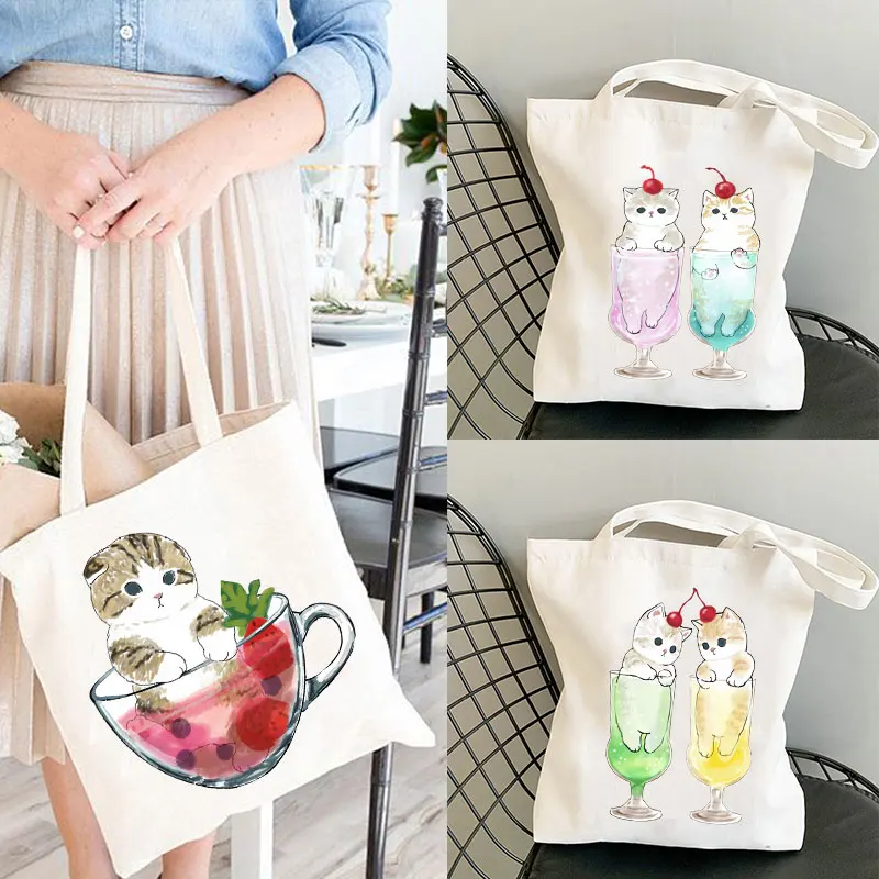 Cute Printed Shoping Bag Harajuku Kawaii Y2k Women\'s Shopping Designer Handbags Shopper Anime Tote Bag Foldable Shopping Bag