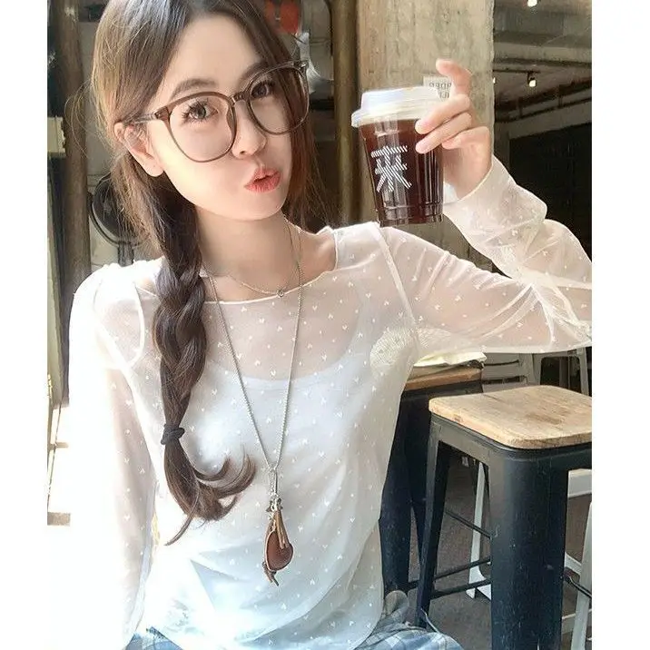

Gentle Ins Spring Summer 2026 New Small Flower Lace Long Sleeve T-Shirt Base Shirt Top Women's Korean Style Slim Fit Polyester