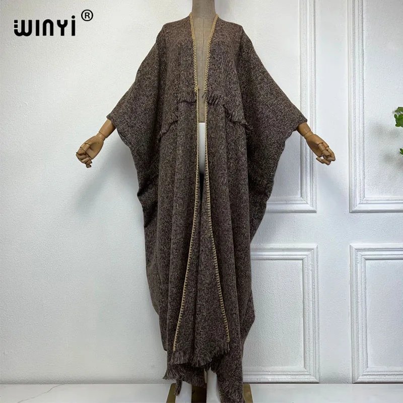 WINYI new winter cardigan Women Africa monocolour high quality coat Loose kimono elegant Warm Female dress winter coat women