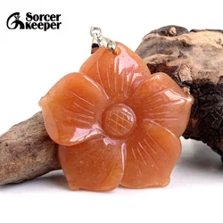 Natural Red Aventurine Hand Carved Flowers Jade Pendant Fashion Boutique Jewelry Women's Jasper Amulet Necklaces Gift BK002