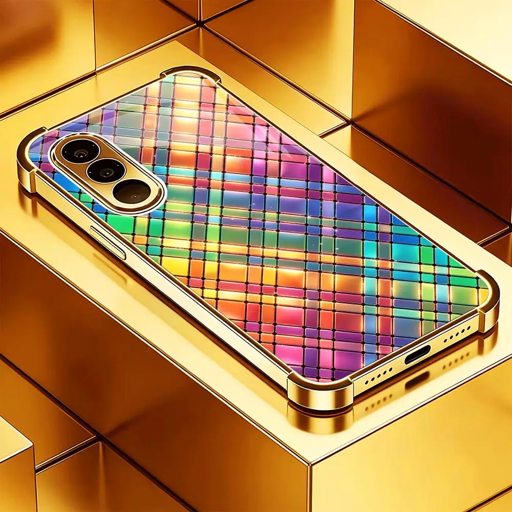 iridescent mosaic grid Fashion Exquisite HD glass phone case for Samsung Galaxy S26 S25 S24 S23 S22 FE,Ultra,Plus Dropresistant