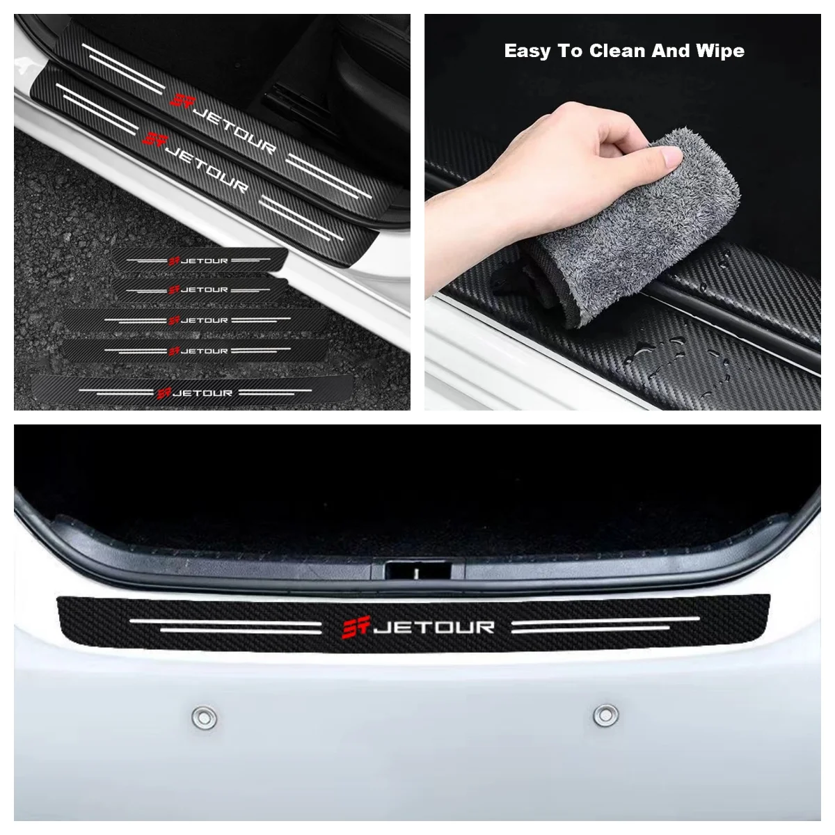 Carbon Fiber Car Door Sill Protector Sticker For Jetour T2 T1 X70 Plus X90 Pro Dasheng Anti‑Scratch Threshold Strip Accessories