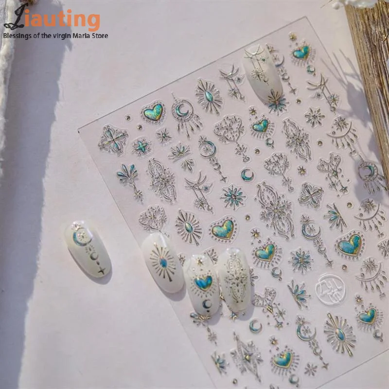 สติกเกอร์ติดเล็บลายเรโทรหลากสีสัน รูปทรงเรขาคณิต อัญมณี หยดน้ำ หัวใจ โบว์ ดวงจันทร์ ดาว ผีเสื้อ เส้น สำหรับตกแต่งเล็บ