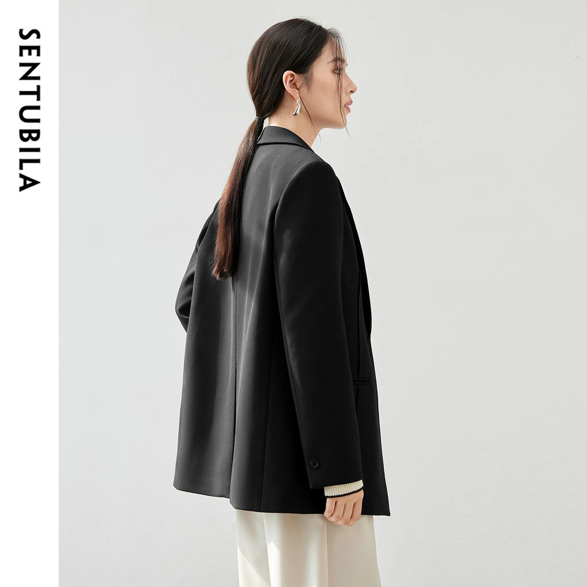 SENTUBILA Texture Twill Blazers Women Fall 2024 Classic Notched Collar Shoulder Pads Office Lady Work Business Coat 143X56811