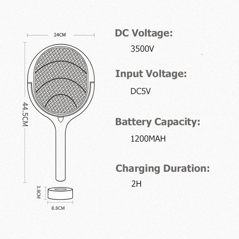 365nm UV Light Electric shocker 2 in 1 Mosquito racket Trap Flies 90° Rotatable Mosquito Killer Lamp Fly Swatter USB Charging