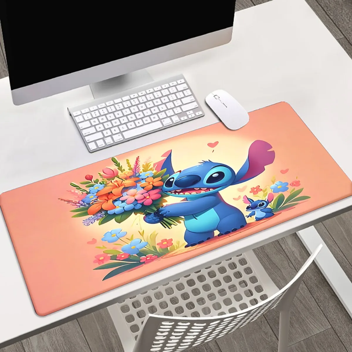 

1 шт. Коврик для мыши Disney Lilo & Stitch XXL — большой коврик для игрового и офисного стола с нескользящей резиновой основой, стежком и цветочным дизайном в Ora