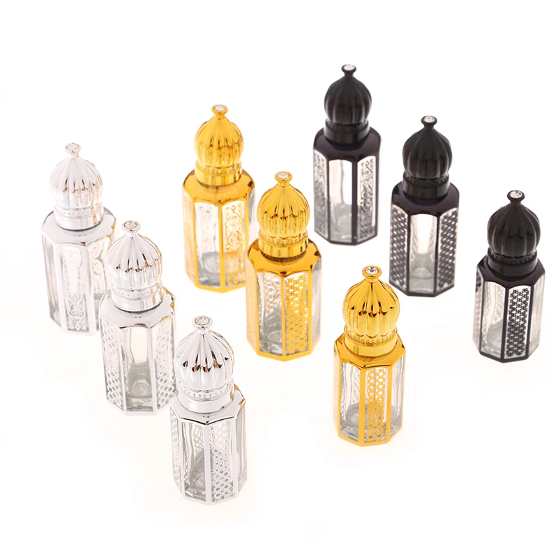 6/9/12ml Portable Glass Roll On Bottles For Essential Oil Arabic Golden Refillable Perfume Bottles Empty Roller Ball Containers