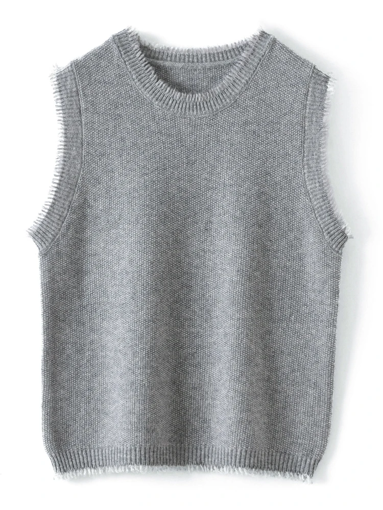 

Красный лотос 2022, осенне-зимний новый вязаный жилет из чистой шерсти, женский круглый свободный свитер Ne Svel, жилет Camere