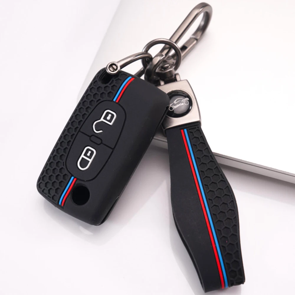 Remote Key Protector With Lanyard For Peugeot 107 206 207 307 308 407 607 807 3008 5008 Partner Expert For Citroen C2 C3 C4